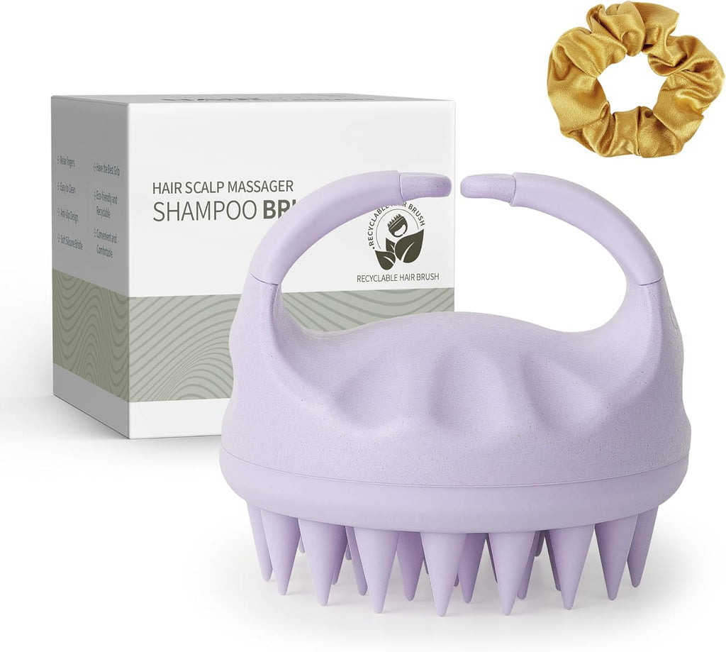 Sndyi Scalp Massager Shampoo Brush, Scalp Scrubber with Soft Silicone Bristles, Scalp Exfoliator for Dandruff Removal, Scalp Massager for Hair Growth, Wet Dry Hair Brush for Scalp Care, Taro Purple
