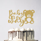 Glitter Baby On The Way Cake Topper - Pregnancy Announcements Cake Topper, Baby Bear Gender Reveal Birthday Party Decorations Gold