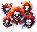 Whimsical Practicality Scary Clowns Edible Cake Topper 8 inch Round cake or larger - Halloween, Multi-colored, 1 Count