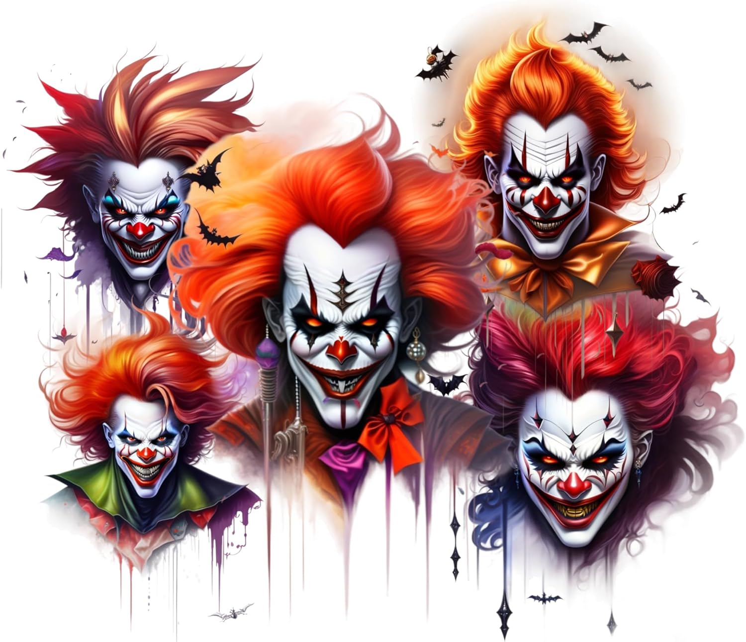 Whimsical Practicality Scary Clowns Edible Cake Topper 8 inch Round cake or larger - Halloween, Multi-colored, 1 Count