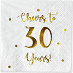 Cheers to 30 Years Cocktail Napkins | Happy 30th Birthday Decorations for Men and Women and Wedding Anniversary Party Decorations | 50-Pack 3-Ply Napkins | 5 x 5 inch folded (White)