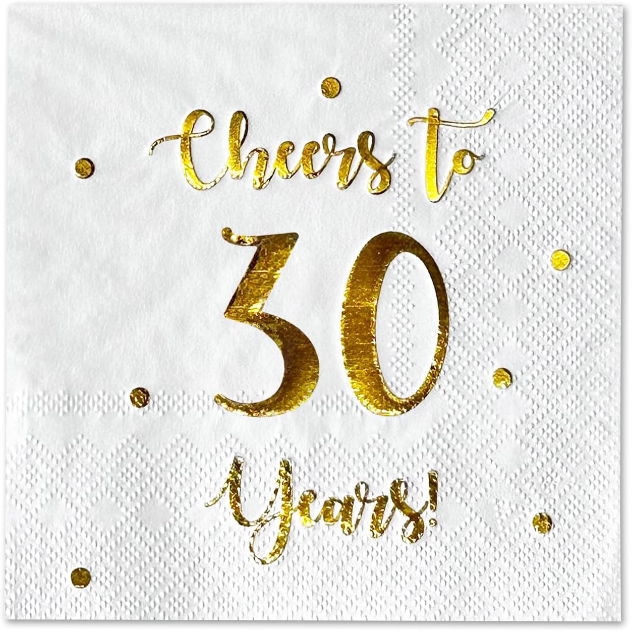 Cheers to 30 Years Cocktail Napkins | Happy 30th Birthday Decorations for Men and Women and Wedding Anniversary Party Decorations | 50-Pack 3-Ply Napkins | 5 x 5 inch folded (White)