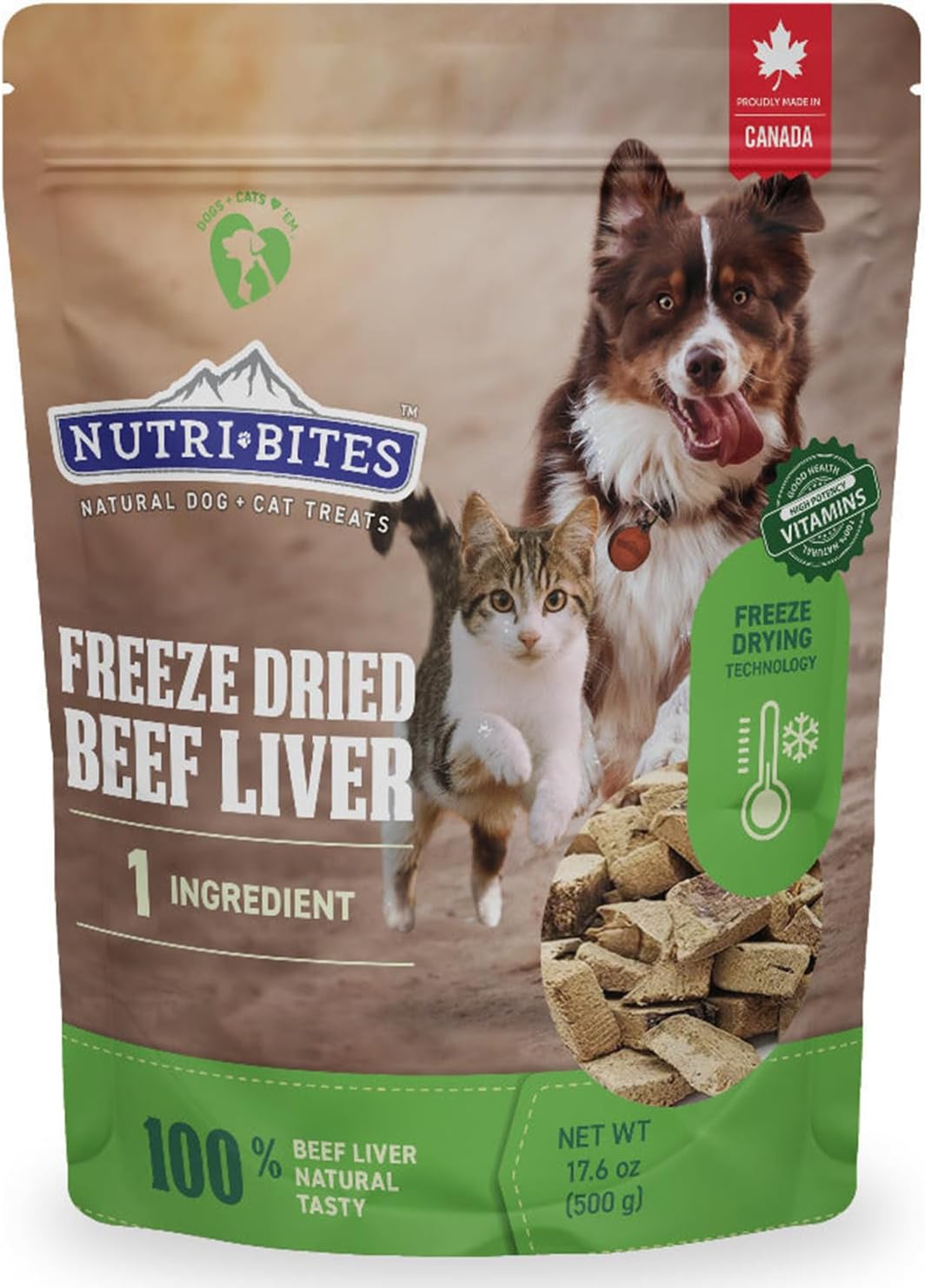 Nutri Bites Freeze Dried Beef Liver Dog & Cat Treats, Single Ingredient High Protein Pet Treats, 17.6 oz