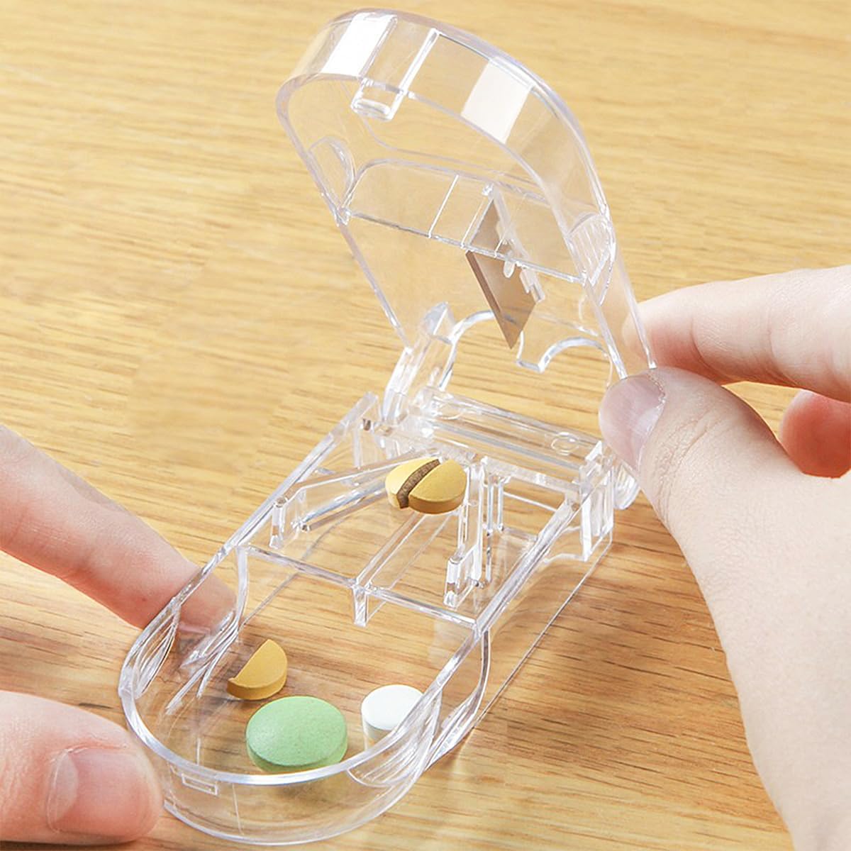 1 Piece Pill Cutter Dispenser Pill Splitter Cut Vitamins Medications Daily Travel Medicine Case Pill Storage Box(Transparent)