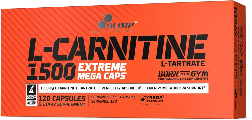 Olimp L-Carnitine 1500 Extreme Mega Caps – 1000mg Pure L-Carnitine Tartrate – Fat Metabolism & Energy Support – 120 Capsules – Promotes Focus Endurance & Workout Performance – Made in Europe
