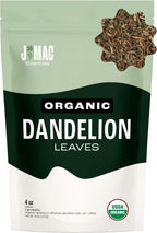 J Mac Botanicals, Organic Dandelion Leaves (4 oz bag) USDA Certified Organic Dandelion leaf tea, te diente de leon organico, Packaged in the USA, Cut and Sifted, No Caffeine