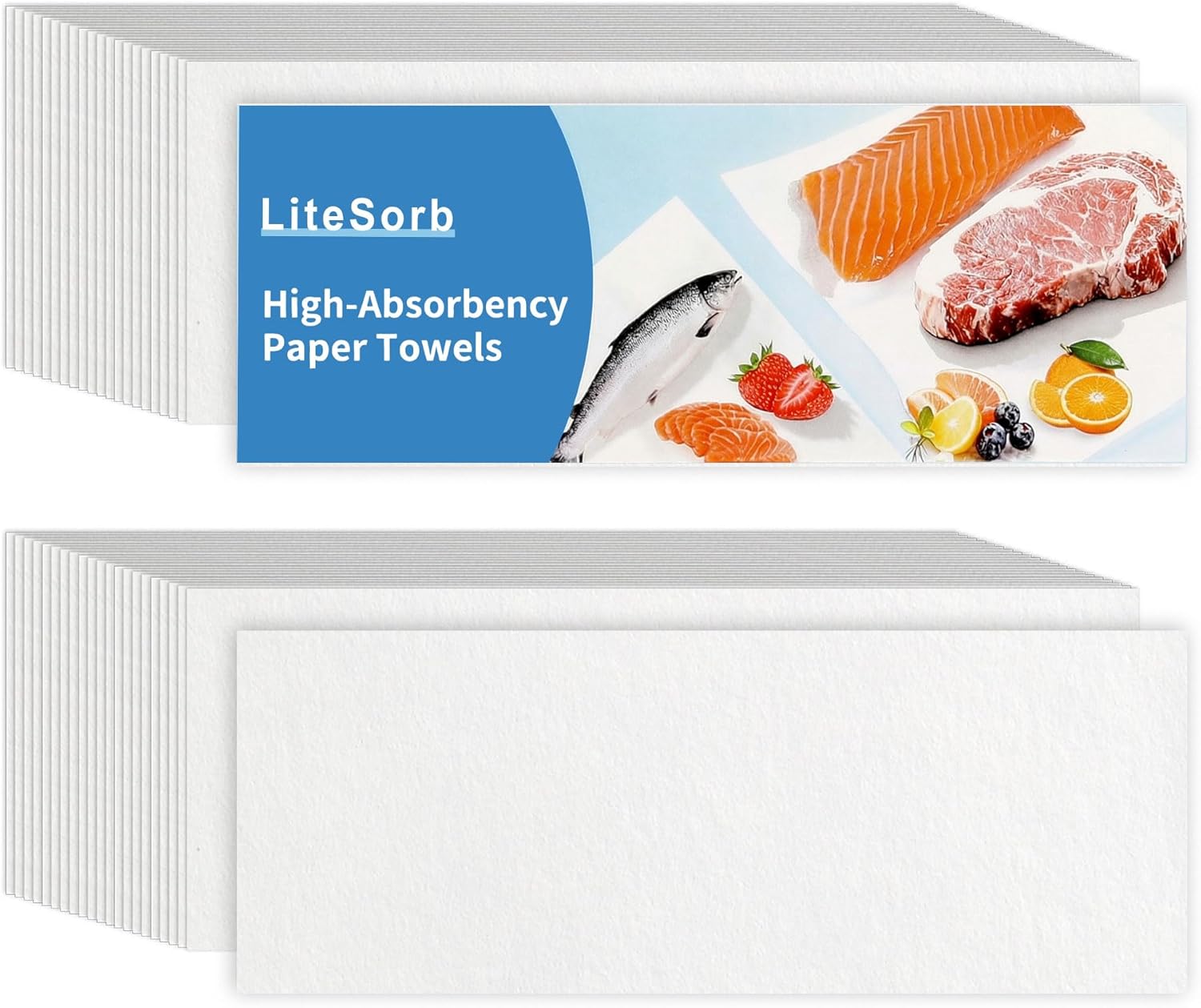 Ultra Absorbent Kitchen Paper Towels,Natural Wood Pulp Strong Absorbent Sheets for Fruits,Vegetables,Seafood,Raw Meat,Quickly Soak Up Moisture and Juices Keep Cleaner and Drier