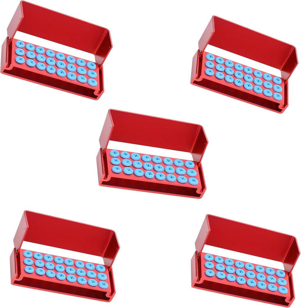 5PC Burs Holder Block Disinfection Box Aluminium Autoclave Unit 24 Holes Red