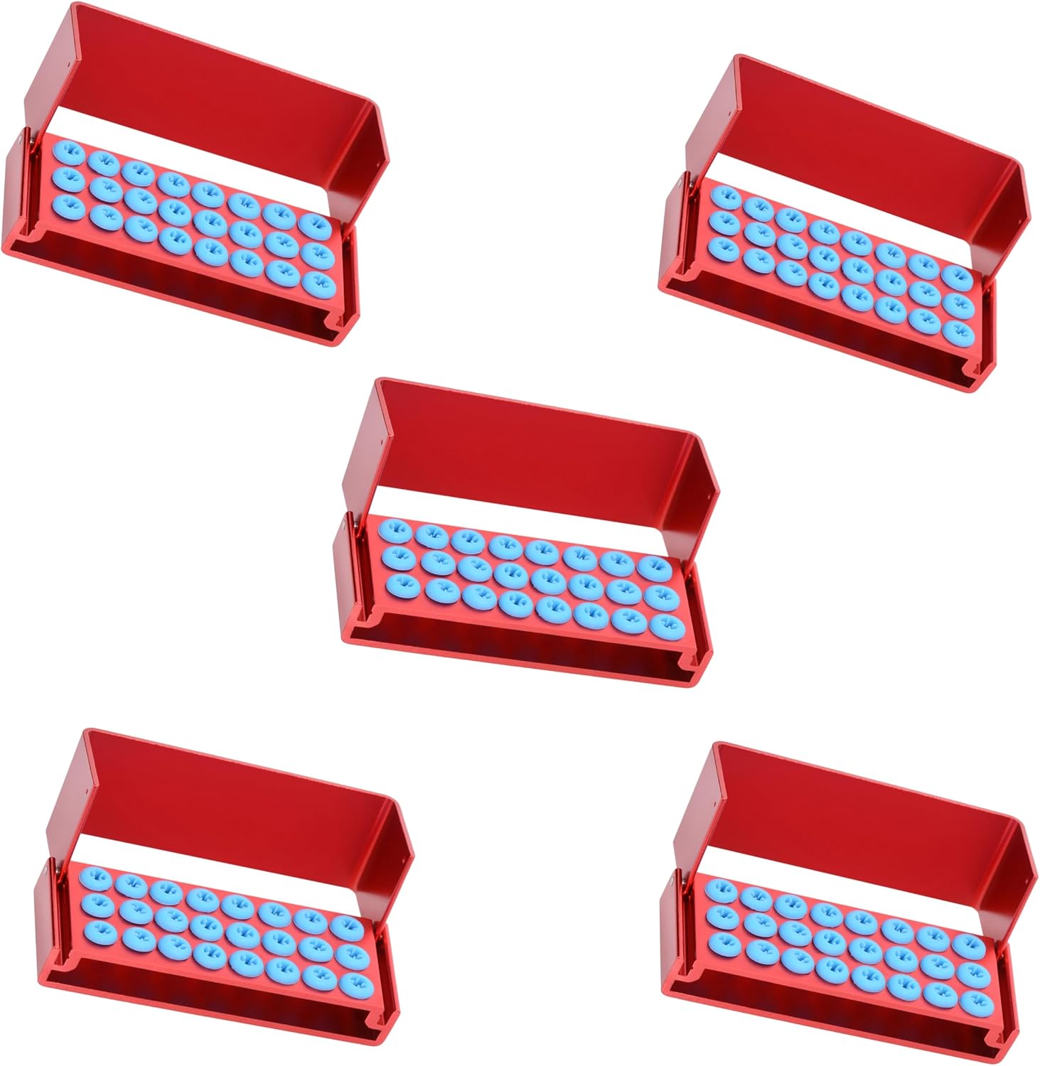 5PC Burs Holder Block Disinfection Box Aluminium Autoclave Unit 24 Holes Red