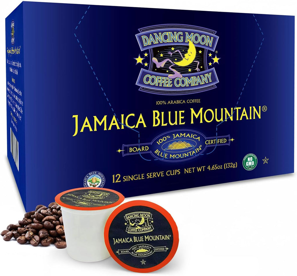 Dancing Moon Coffee Pods - 100% Jamaica Blue Mountain Medium Roast - K-Cup Compatible Keurig Coffee Pods - Small-Batch Crafted, Supports Military Charity - 12 Cups