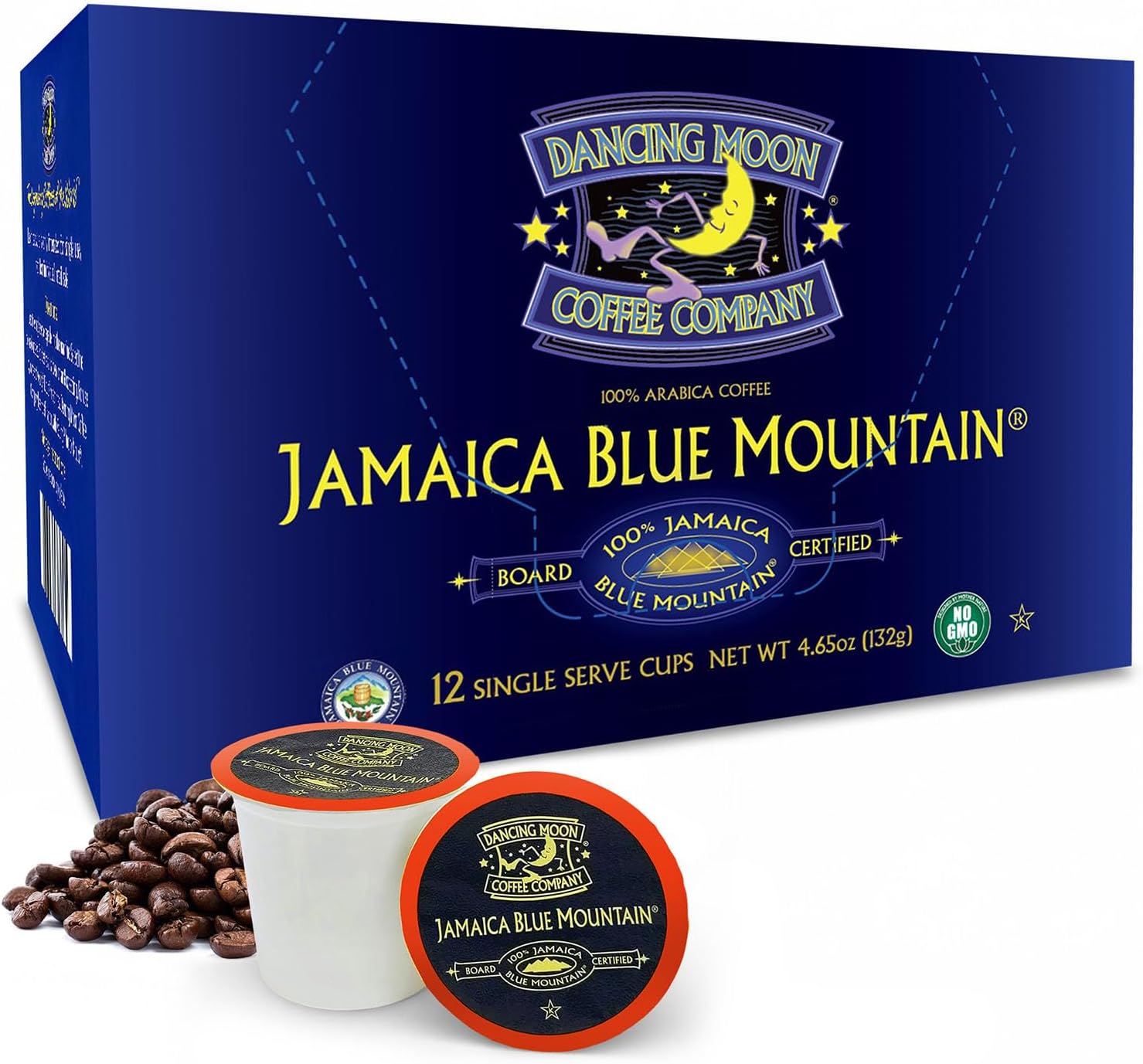 Dancing Moon Coffee Pods - 100% Jamaica Blue Mountain Medium Roast - K-Cup Compatible Keurig Coffee Pods - Small-Batch Crafted, Supports Military Charity - 12 Cups