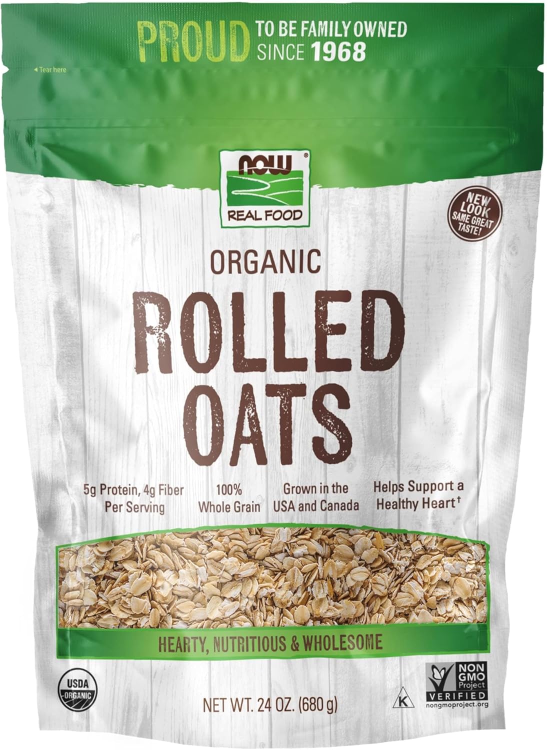 NOW Foods, Organic Rolled Oats, Source of Fiber, Protein and Iron, 100% Whole Grain, Product of the USA, 24-Ounce (Packaging May Vary)