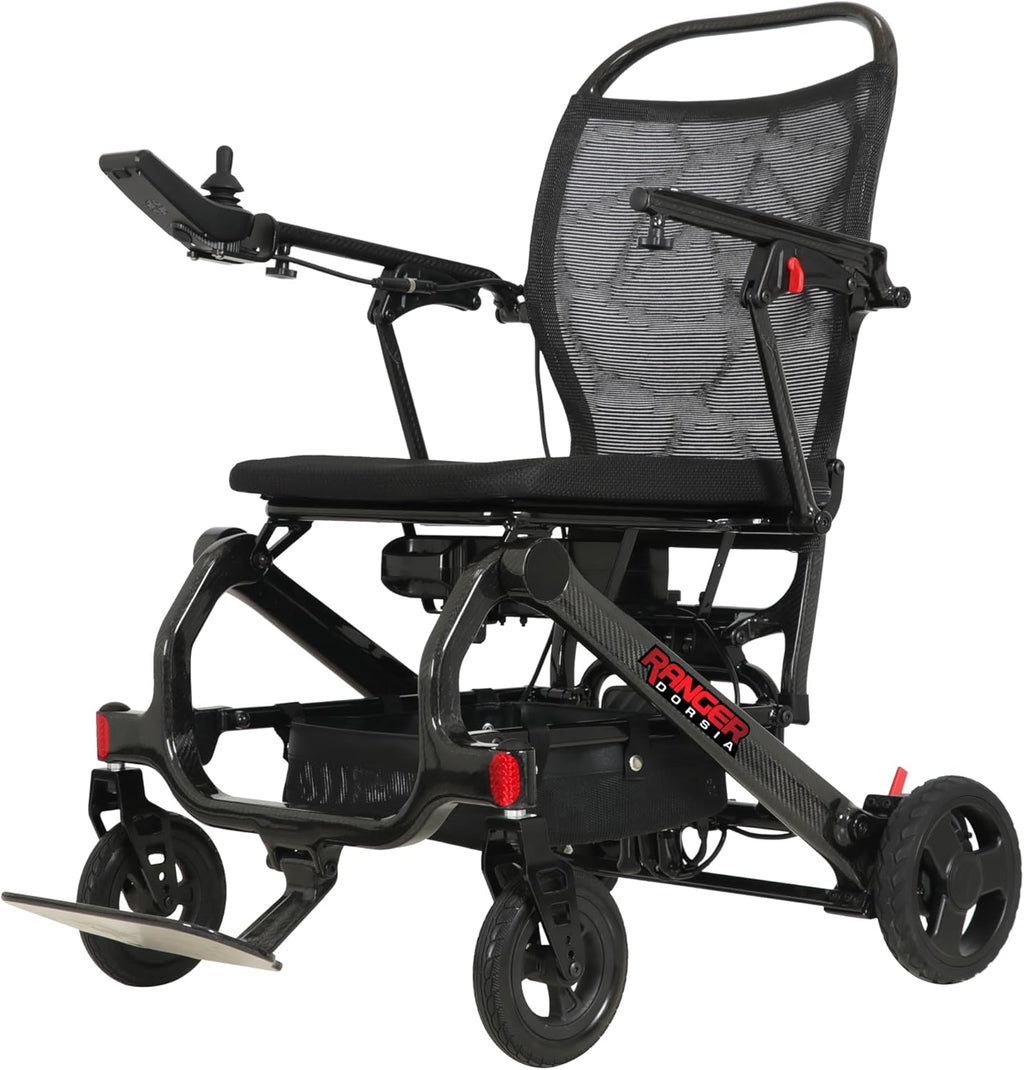 Porto Mobility Ranger Dorsia – 30 lbs Ultra Lightweight Foldable Carbon Electric Wheelchair, Dual Brushless Motors, 12Ah Long Range Battery, Compact Travel Power Chair + Free Travel Bag