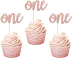 24 Pack First Birthday Cupcake Toppers Glitter One Cupcake Picks Baby Shower 1st Birthday Cake Decorations Party Supplies Rose Gold