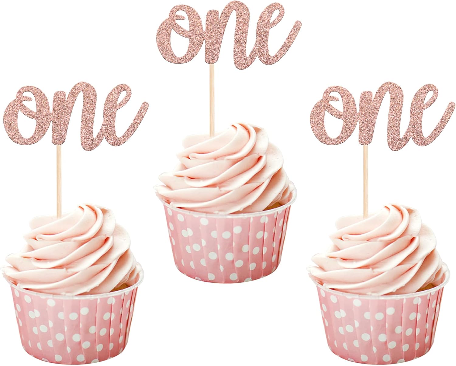 24 Pack First Birthday Cupcake Toppers Glitter One Cupcake Picks Baby Shower 1st Birthday Cake Decorations Party Supplies Rose Gold