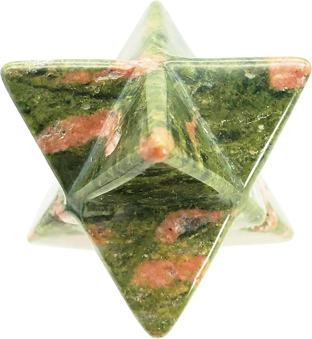 1 Inch Unakite Merkaba Star, Healing Crystal Carving Geometric Eight-Pointed Sacred Star for Divine Meditation Spiritual Positive Energy Therapy