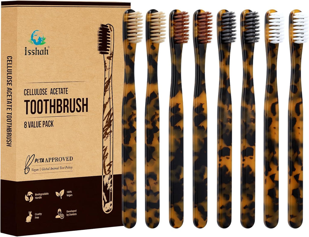 Isshah Biodegradable Eco-Friendly Cellulose Acetate Toothbrushes - 8 Count