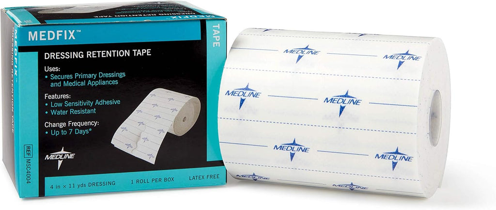 Medline MedFix Dressing Retention Tape with S-Release Liner, Secures Primary Dressings and Medical Appliances, 4" x 11 yd