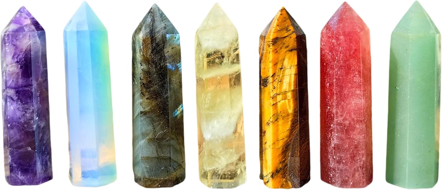 1.6"-2" Natural Crystal Tower Point Wand Obelisk 6 Faceted Crystals Point Chakra Stone Kit Home Decor Reiki Healing Gift (Lapis Lazuli)