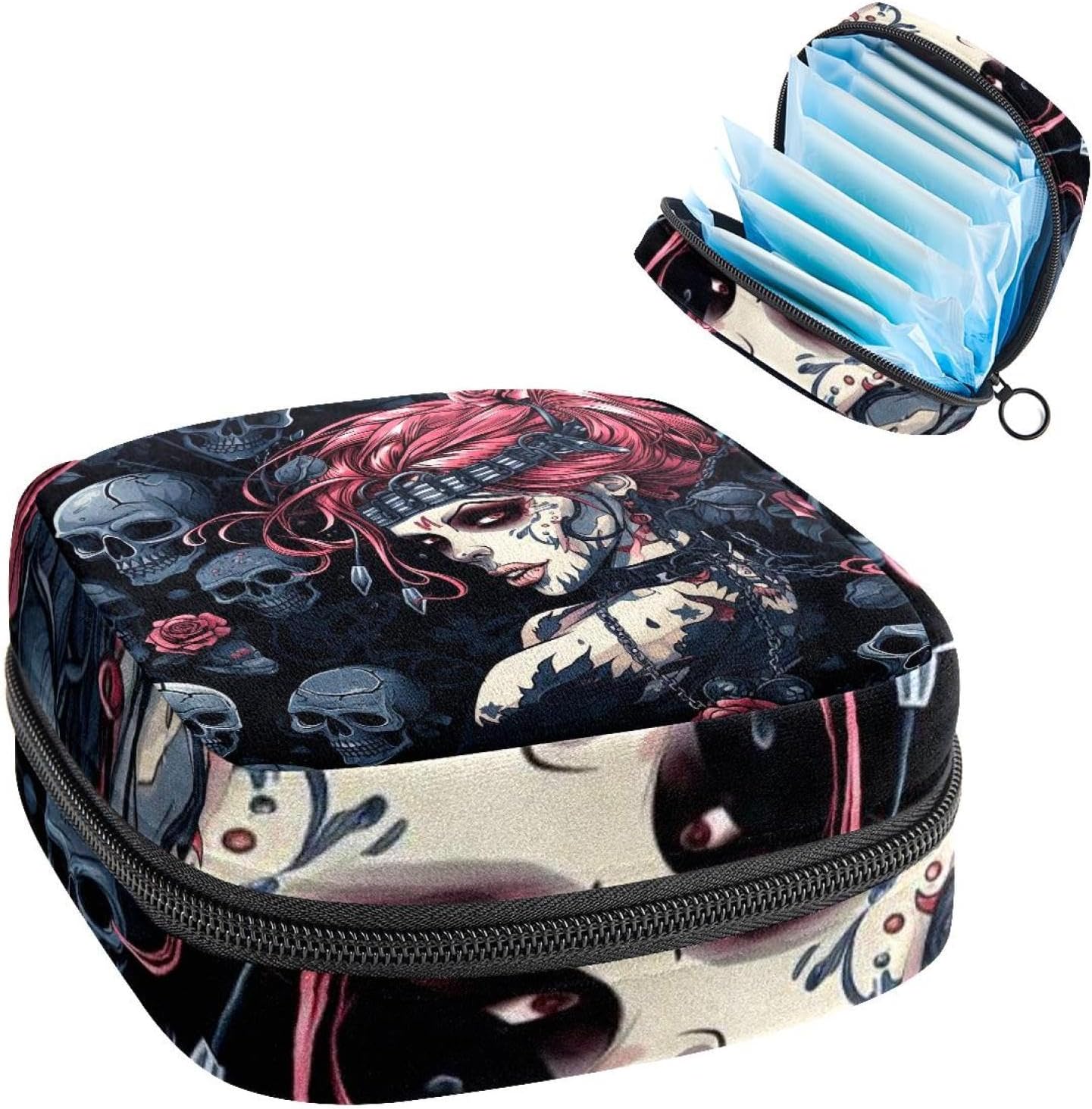 Dark Punk Menstrual Pad Purse for School, Tampons Collect Pouch for Women Girls, Soft Sanitary Napkin Disposal Bags