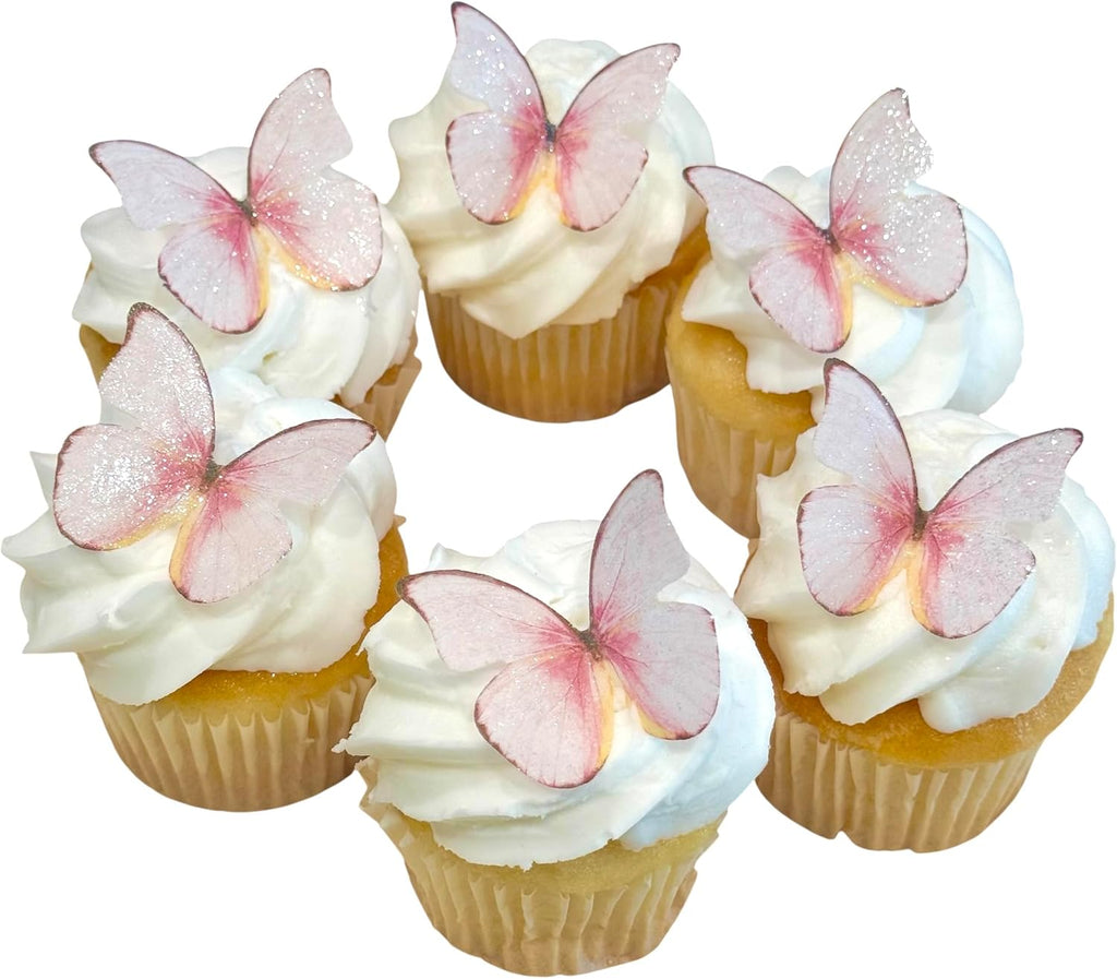 Edible Butterflies with Edible Glitter Kit - Wafer Paper Butterflies for Cakes - Cake Decorations - Cupcake Decorations - Cake Toppers (Rose Petal Pink)