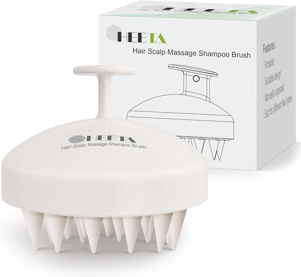 HEETA Scalp Scrubber Shampoo Brush, Scalp Massager Tool for Hair Growth, Soft Silicone Bristles for Dandruff Removal Wet Dry Use Women Men Kids Pet, Fit All Hair Types Care, Beige
