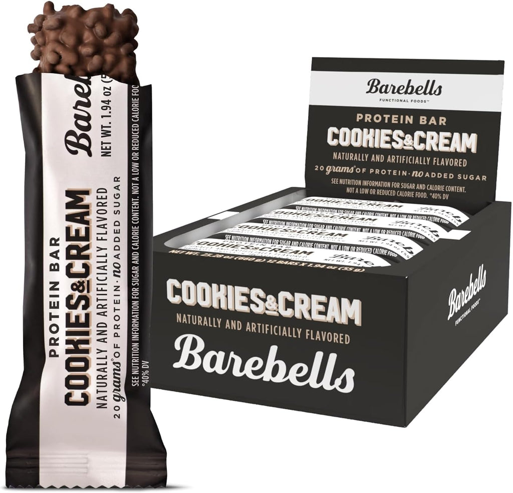 Barebells Protein Bars Cookies & Cream - 12 Count, 20g High Protein Treats - Chocolate Nutrition Bar with 1g Total Sugars - On-The-Go Breakfast or Post-Workout Snack