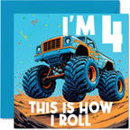 Stuff4 4th Birthday Cards for Boys - Monster Truck This Is How I Roll - Happy Birthday Card for 4 Year Old Boy Grandson Great Nephew Cousin Nephew, 5.7 Inch Bday Greeting Cards