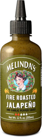 Melinda's Fire Roasted Jalapeño Hot Sauce with Aromatic Garlic - 12oz, 1 Pack - Gourmet Green Pepper Sauce Perfect for Grilled Meats & Veggies, Tacos, Eggs & More - Mild Heat, Keto, Vegan, Non-GMO