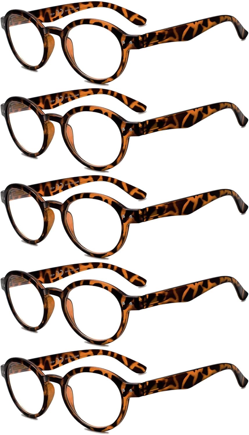Eyekepper 5-pack Spring Hinges Round Retro Readers Reading Glasses Tortoise +1.75