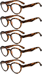 Eyekepper 5-pack Spring Hinges Round Retro Readers Reading Glasses Tortoise +1.75