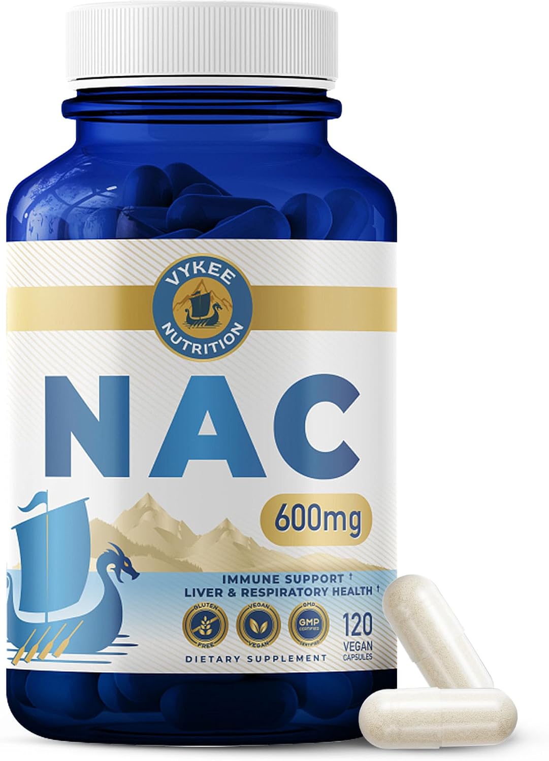 Vykee Nutrition NAC Capsules 600 mg N Acetyl L Cysteine - Daily NAC Supplement for Liver Health Support and Immune Balance - Vegan Non-GMO - 120 Capsules