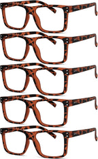 Eyekepper 5-pack Oversized Reading Glasses Square Large Frame Readers for Men and Women - Tortoise +2.50