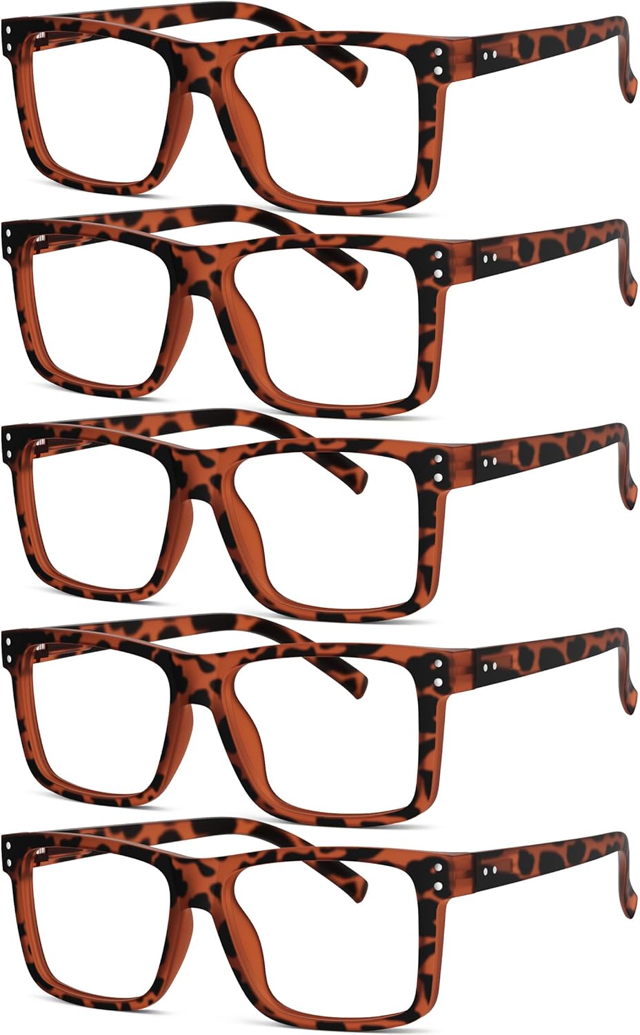 Eyekepper 5-pack Oversized Reading Glasses Square Large Frame Readers for Men and Women - Tortoise +3.00