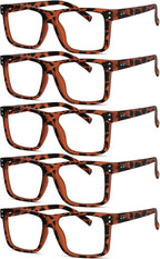 Eyekepper 5-pack Oversized Reading Glasses Square Large Frame Readers for Men and Women - Tortoise +1.00