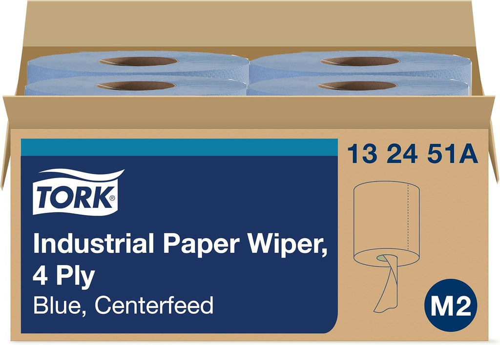 Tork Paper Wiper Centerfeed Blue M2, High Absorbency, 4 x 190 Feet, 132451A