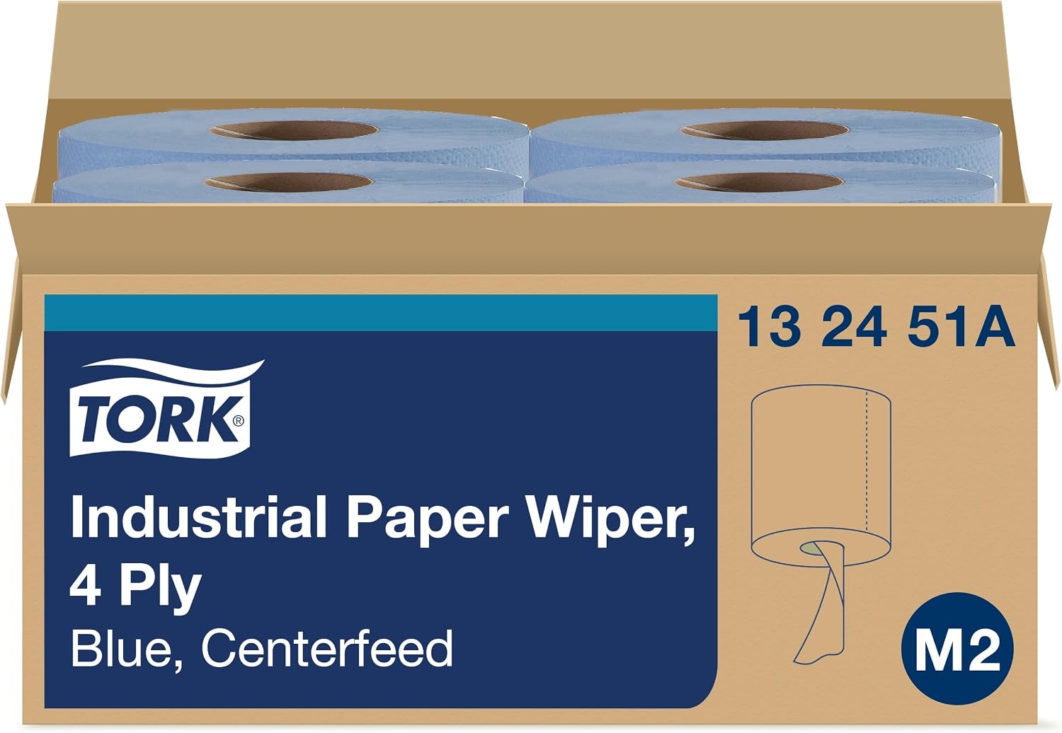 Tork Paper Wiper Centerfeed Blue M2, High Absorbency, 4 x 190 Feet, 132451A