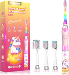 Kids Electric Toothbrush Toddler Toothbrush Age 2-4-8-12 Electric Toothbrush Kids with Timer Rainbow LED Light Up Vibrating Toothbrush Battery Operated Childrens Girls Sonic Tooth Brush (Pink Unicorn)
