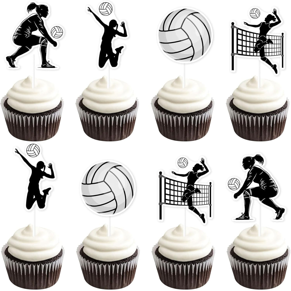 Kreatwow 36pcs Volleyball Cupcake Topper Black White Volleyball Birthday Party Decoration Volleyballs Birthday Cake Decor Sports Game Player Birthday Party Decor for Girls