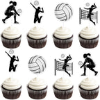 Kreatwow 36pcs Volleyball Cupcake Topper Black White Volleyball Birthday Party Decoration Volleyballs Birthday Cake Decor Sports Game Player Birthday Party Decor for Girls