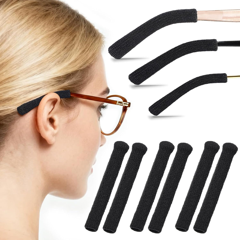 Upgraded Glasses Ear Cushion - Soft Knitted Cotton, Non-Slip Plush Elastic Eyeglass Temple Sleeves, Relieves Ear Soreness, Glasses Grips Provide All-Day Comfort for Most Eyeglasses (3 Pairs)