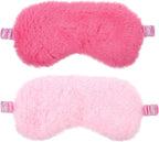 2 Pcs Plush Eye Mask, Soft Sleeping Blindfold Eye Cover Comfortable Satin Back New Faux Fur Nap Eyes Cover Cute Fluffy Furry Sleeping Blindfold for Men Women Plane, Game, Travel Nap (Pink)