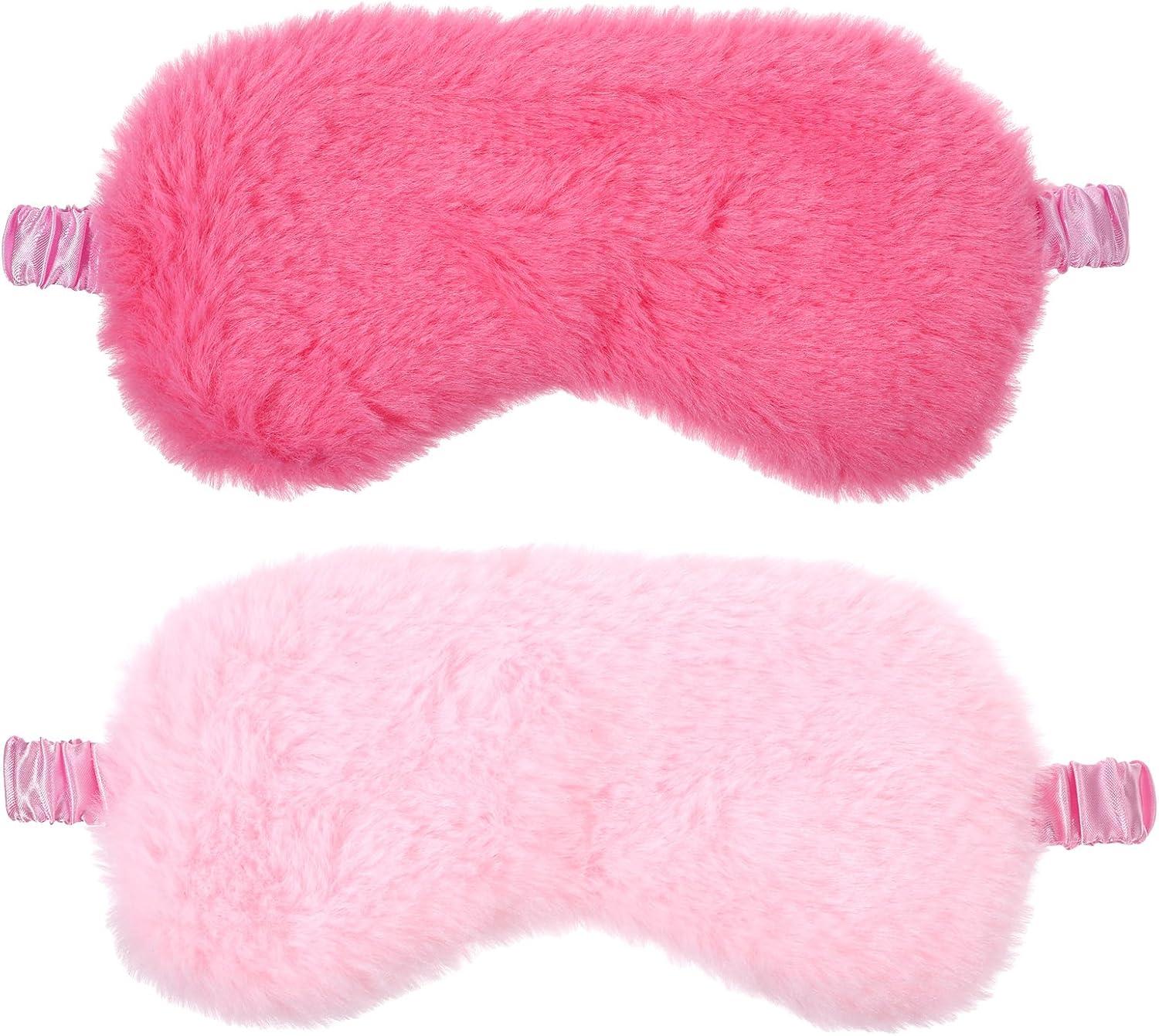 2 Pcs Plush Eye Mask, Soft Sleeping Blindfold Eye Cover Comfortable Satin Back New Faux Fur Nap Eyes Cover Cute Fluffy Furry Sleeping Blindfold for Men Women Plane, Game, Travel Nap (Pink)