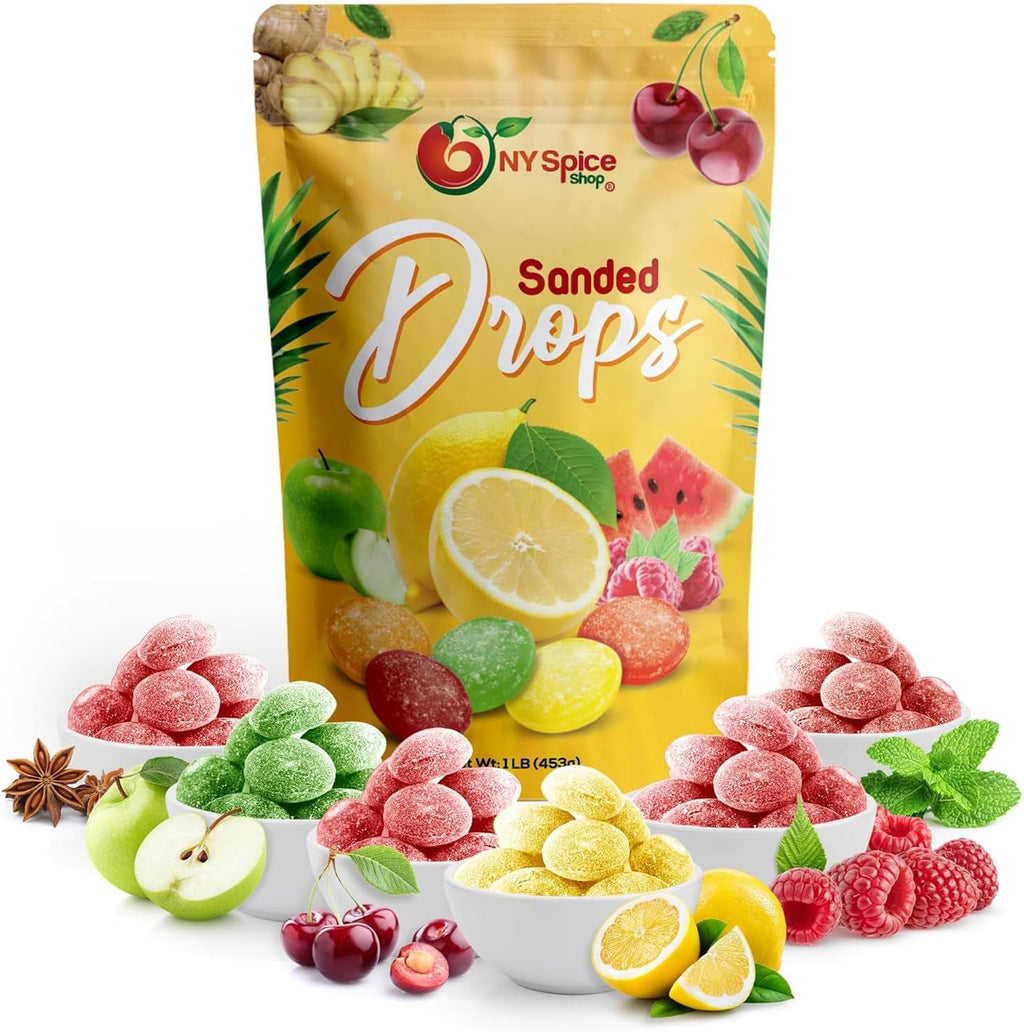 NY SPICE SHOP Mix Fruits Sanded Candy Drops - 1 Pound Old Fashioned Sanded Drops - Fresh Delicious Bulk Candy - Sanded Hard Candy - Tangy and Sweet Healthy Snacks