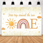 MEHOFOND 7x5ft First Trip Around The Sun Backdrop for 1st Birthday Party Decorations Supplies Boho Sun 1st Birthday Banner Photography Background Party Decor