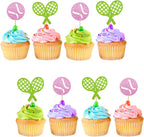 24pcs Tennis Cupcake Toppers, Tennis Ball Cupcake Picks for Sport Themed Baby Shower, Pink Glitter Tennis Cupcake Toppers for Tennis Player Birthday Party Supplies