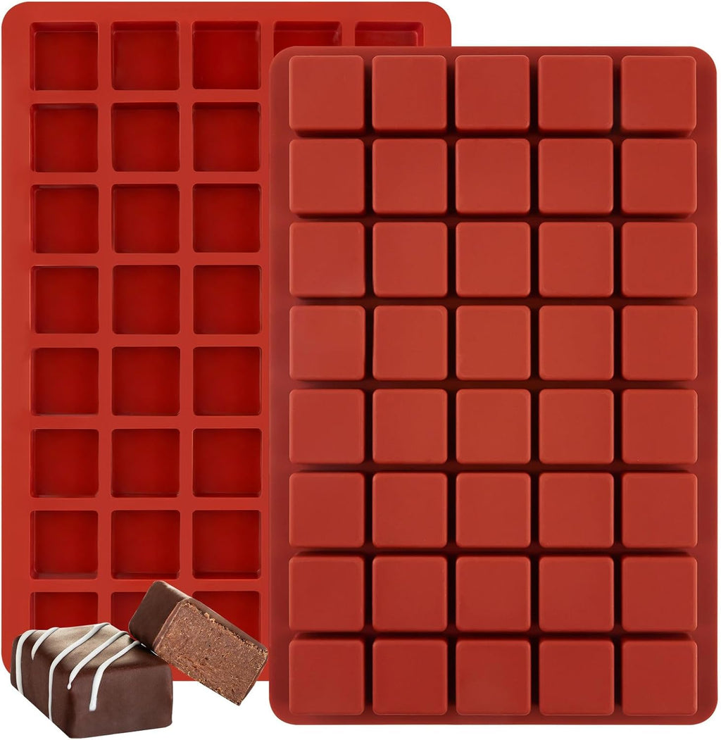 JOERSH 2PCS Square Silicone Caramel Hard Candy Molds for Chocolate, Truffles, Ganache, Jelly, Praline, Brownie, Butter, Ice Cube Tray