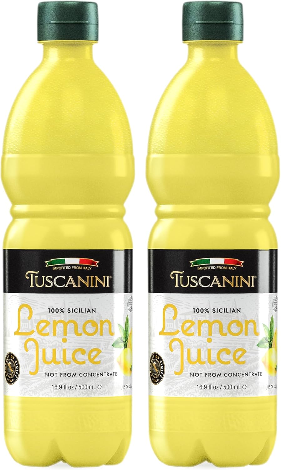 Tuscanini 100% Sicilian Lemon Juice, Not from Concentrate,16.9oz (2 Pack) No Water Added | Convenient Size - Fits Nicely in Refrigerator | Product of Italy | Certified Kosher (Including Passover)