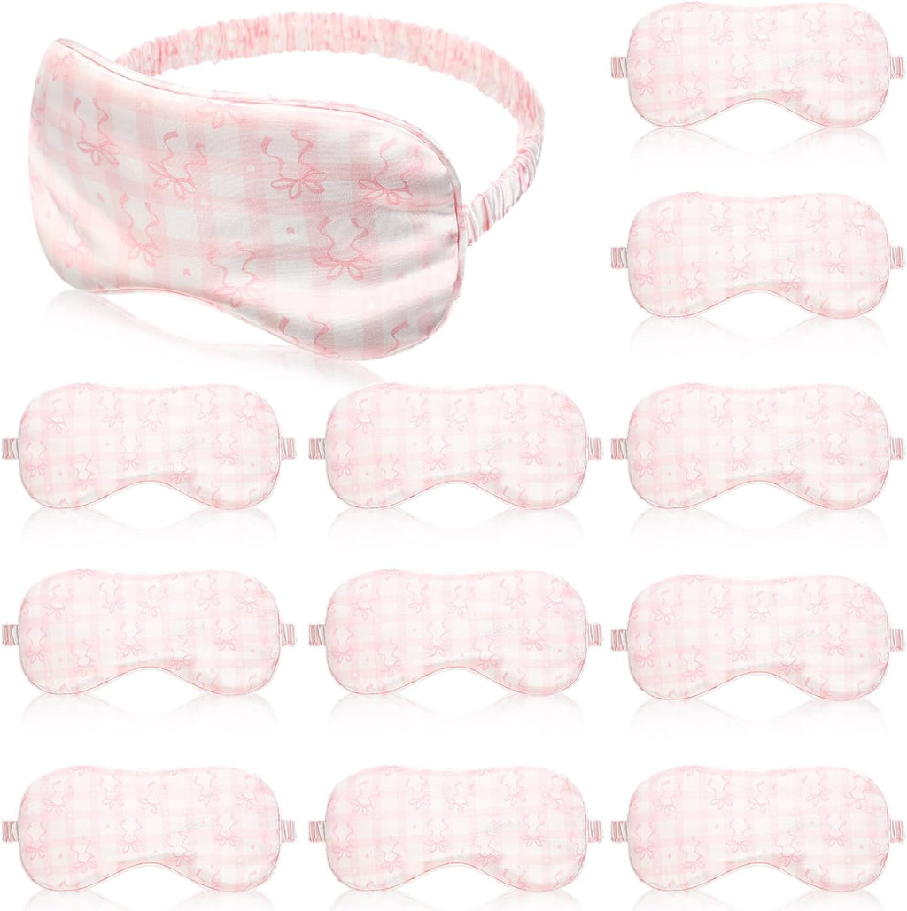 Honeydak 12 Pcs Silk Sleep Masks for Women Girls Pink Bow Party Favors Adjustable Eye Masks for Birthday Sleepover Spa Sweet 16 Party Gifts