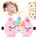 Sleep Mask for Kids - Cute Cartoon Plush Fuffy Sleeping Eye Cover Bow Unicorn Kawaii Soft Eyeshade with Adjustable Strap Animal Eye Blindfold for Kids Girls Boys Teens